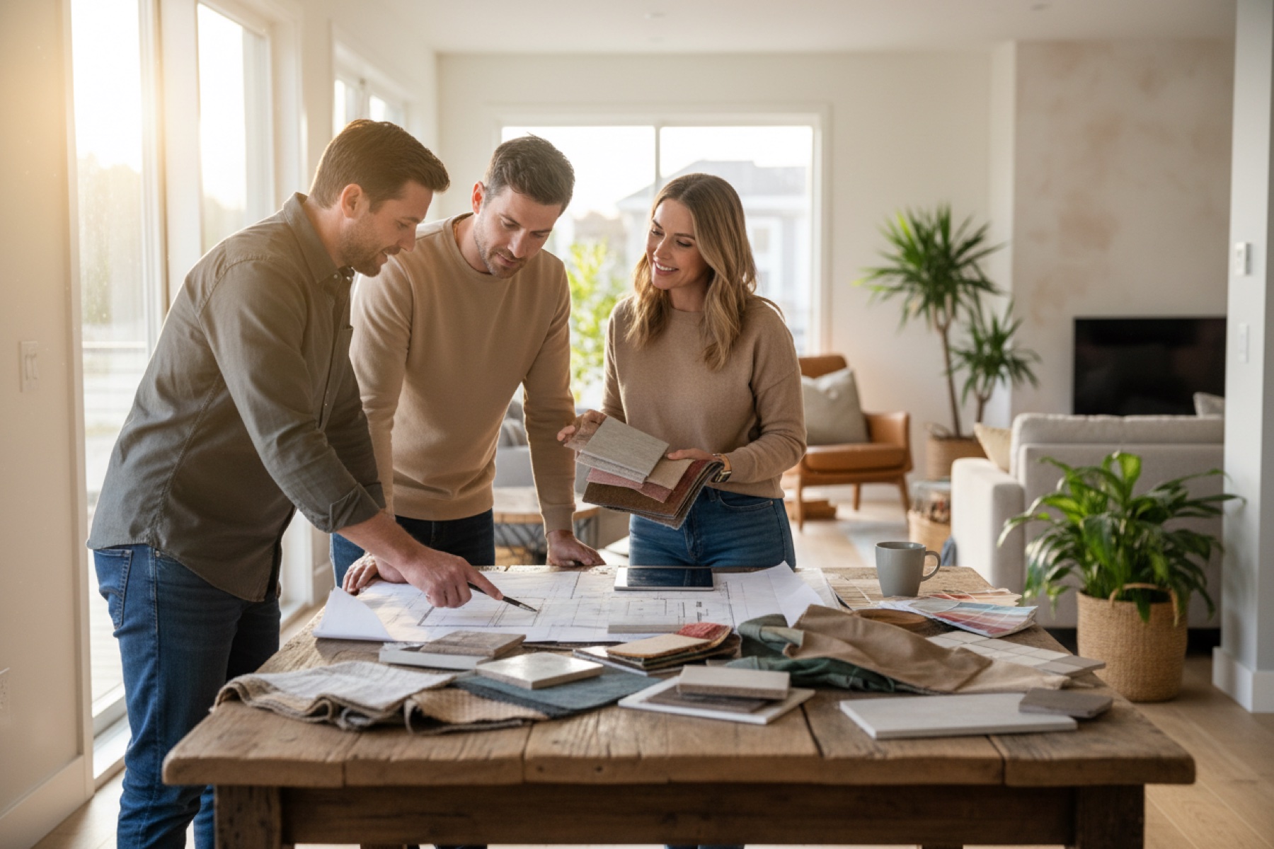 Reviewing remodeling plans with a homeowner