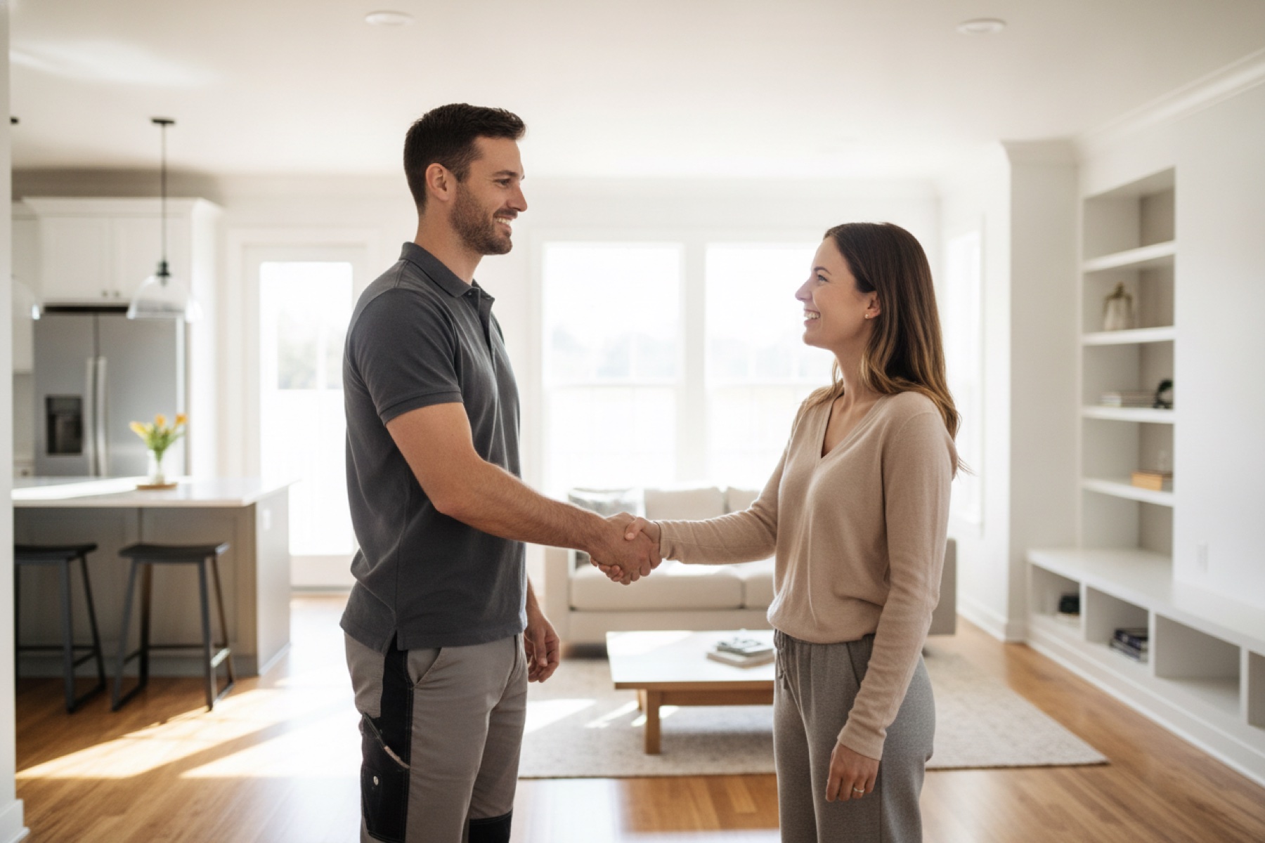 Contractor and homeowner shaking hands