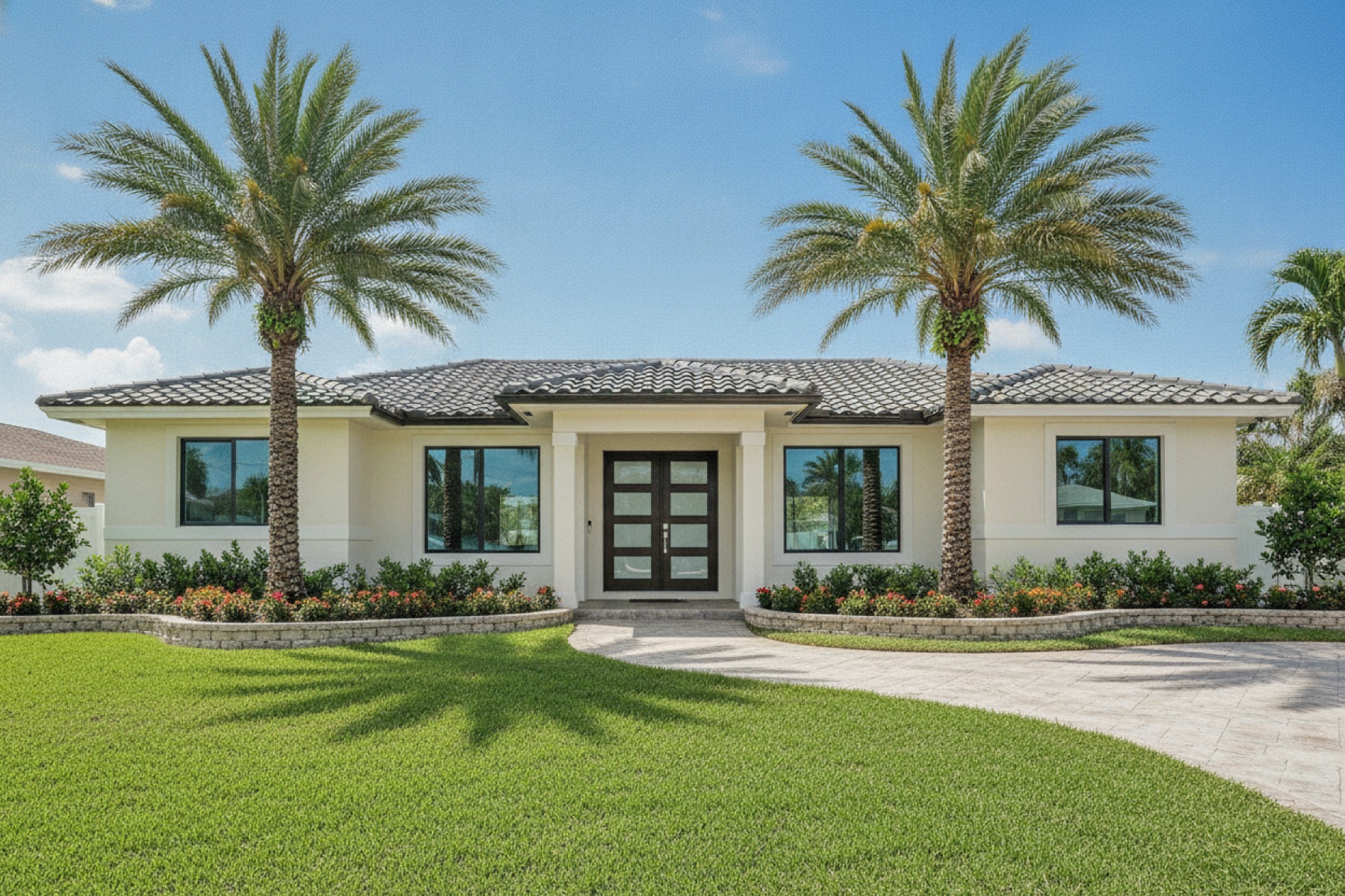 Florida home exterior with new windows, doors and paint