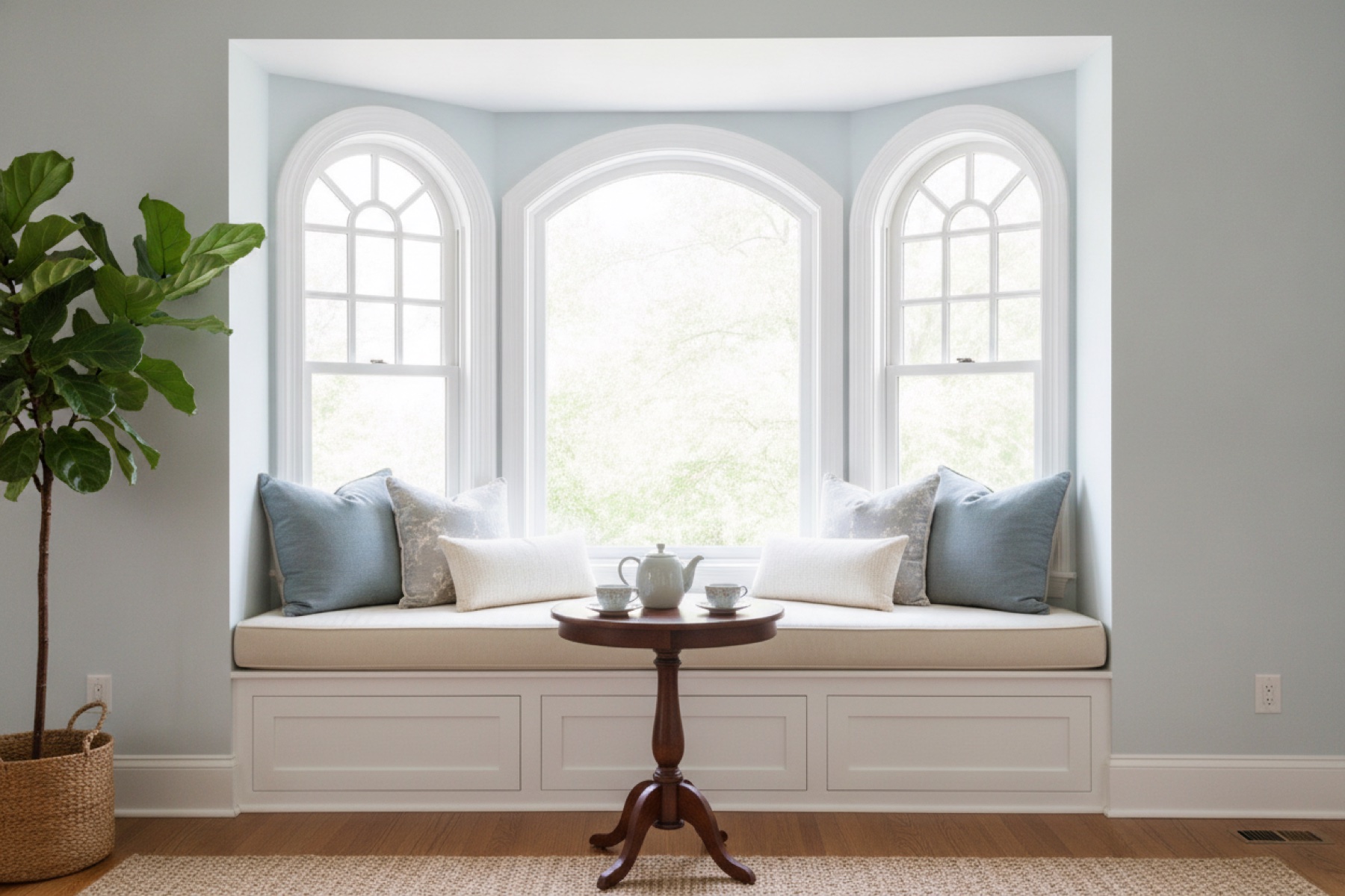 Bright living room with large new bay windows