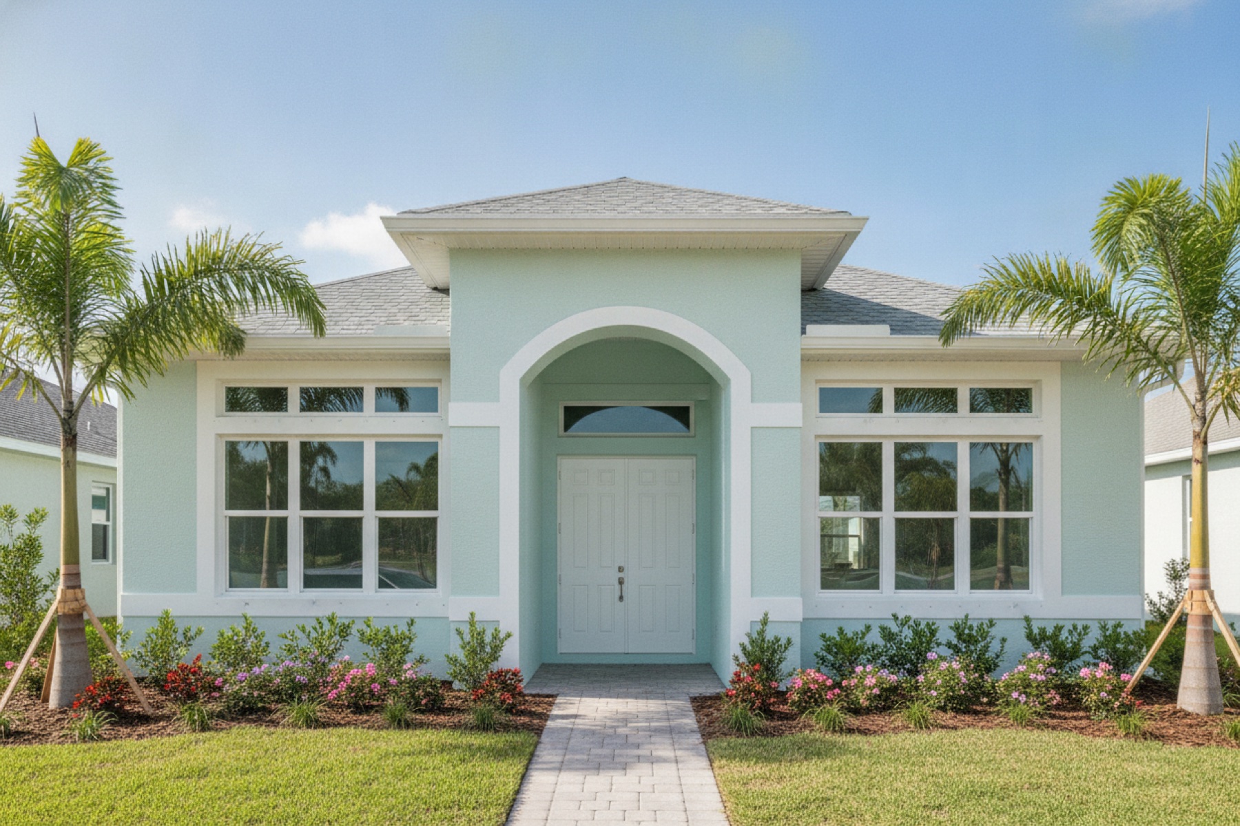 Florida home exterior with new white-frame windows